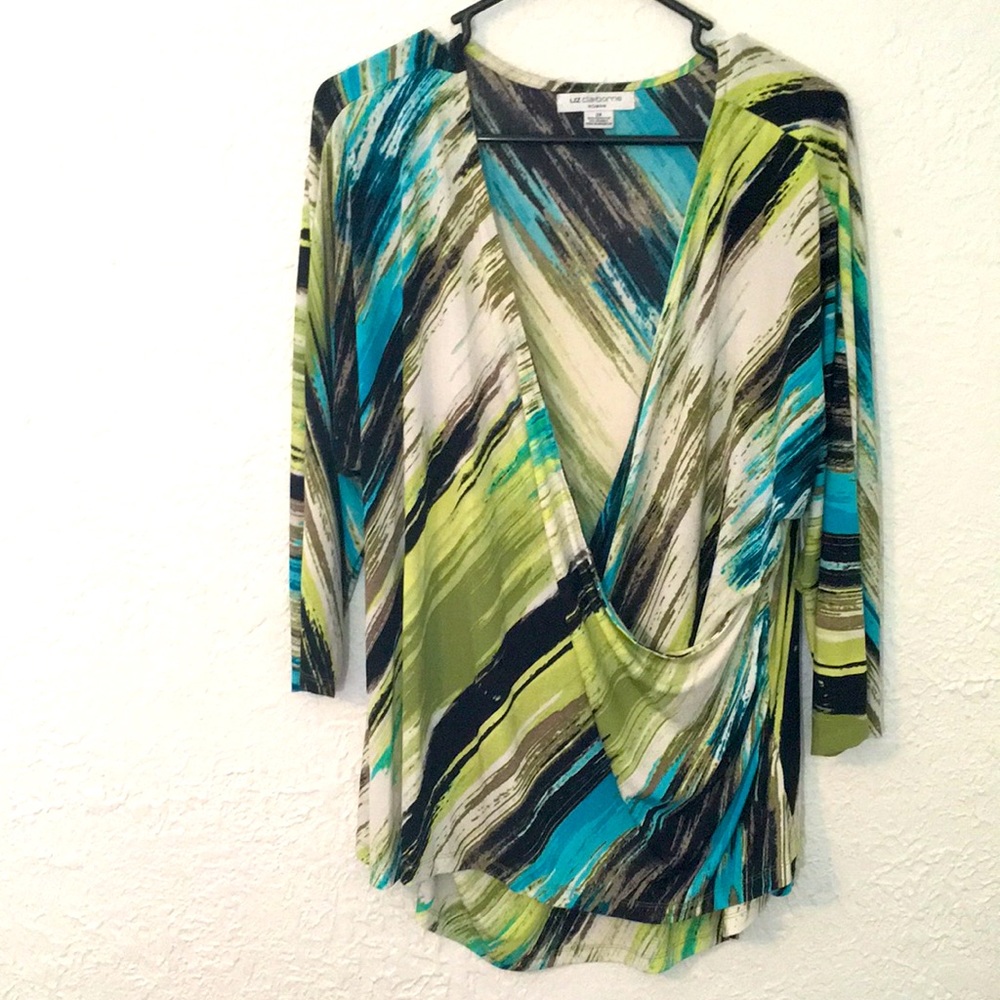 Crossbody v neck top with 3/4 sleeves